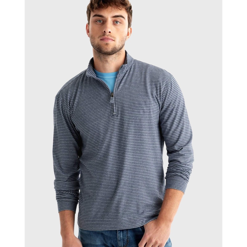 Johnnie-O Hangin Out Harvell Slub Stripe Quarter Zip Pullover Gray Men XL Preppy